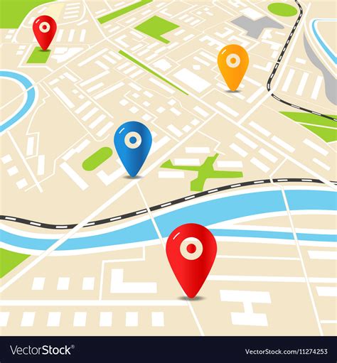 Abstract city map with color pins flat design Vector Image