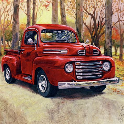 Vintage Red Pick Up Truck Painting by Gina Jane