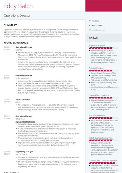 Operations Director - Resume Samples and Templates | VisualCV