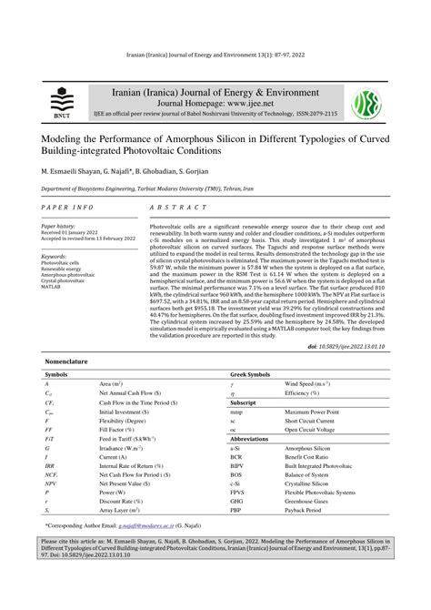 (PDF) Modeling the Performance of Amorphous Silicon in Different ...