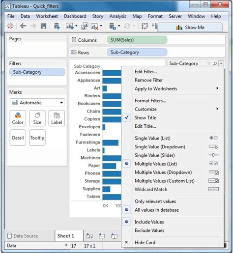 Tableau - Quick Filters | Tutorialspoint