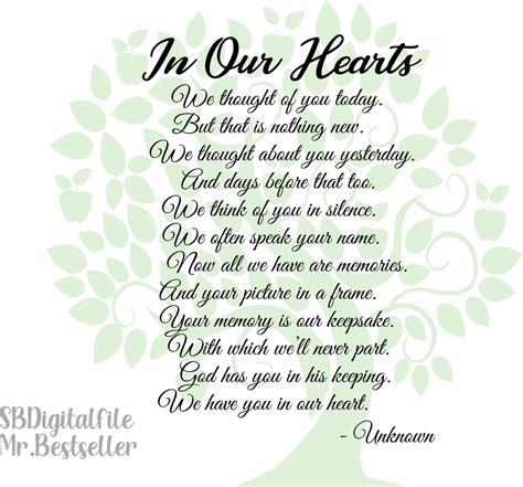 In Our Hearts Poem Bereavement Mourning Sympathy Grief | Etsy