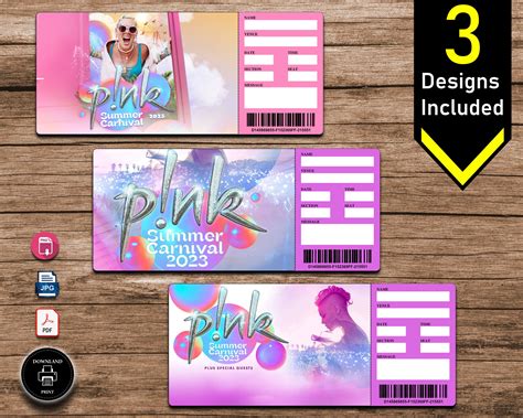 Printable Pink Concert Tickets. Summer Carnival Tour 2024 Ticket Stub. Keepsake or Christmas ...