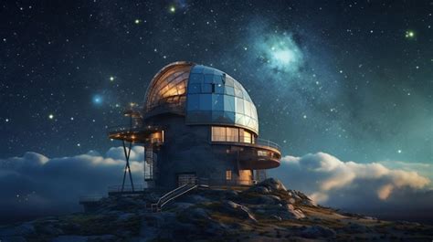 Premium AI Image | A night scene of a observatory with a starry sky and the moon.