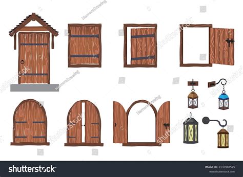 Medieval Door Windows Wood Medieval Lamps Stock Vector (Royalty Free) 2133948525 | Shutterstock