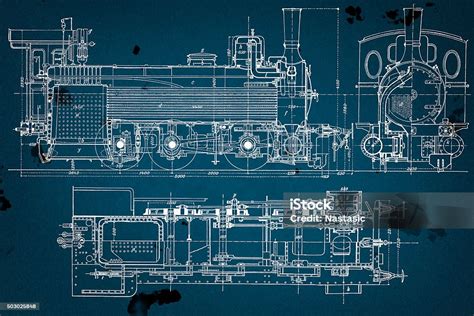 Vintage Train Blueprint Stock Illustration - Download Image Now - Train - Vehicle, Blueprint ...