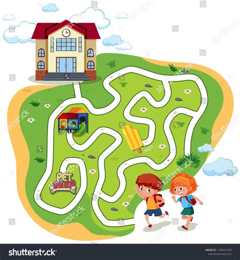 Children Going School Maze Game Illustration Stock Vector (Royalty Free ...