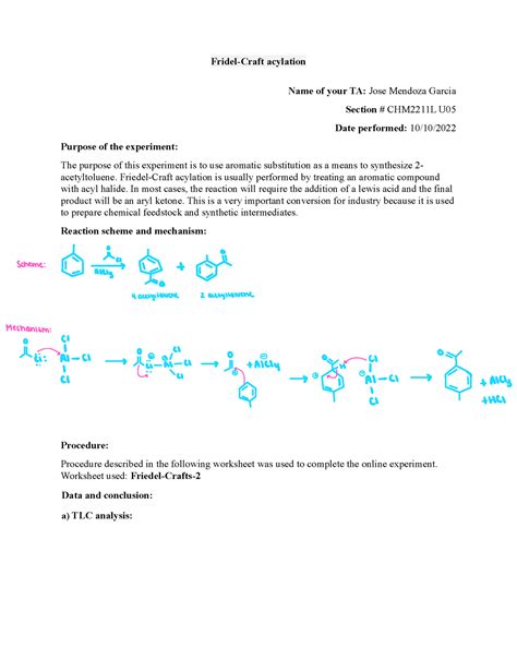 Fridel Craft Acylation Lab Report - Fridel-Craft acylation Name of your ...