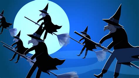 01611 Halloween Witches Flying On A Broomsticks Against A Full Moon At Night Stock Footage Video ...