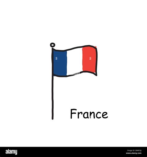 hand drawn sketchy France flag on the flag pole. three color flag ...