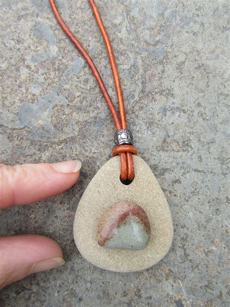 Beach Rock Necklace, Beautiful Beach Rock Jewelry with tumbled Beach Stone from the Pacific ...