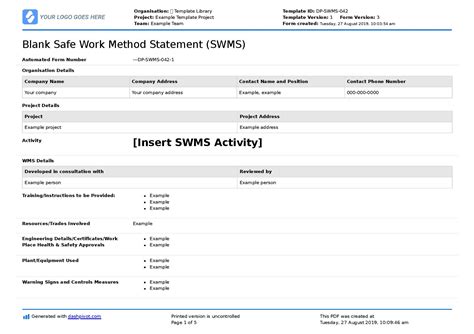 Editable Safe Work Method Statement Template