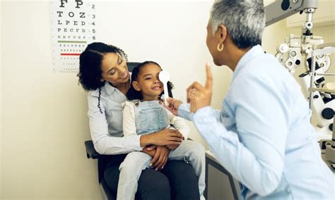 Eye Exam, Optical and Optometrist with Child and Mother at an Eye Care ...