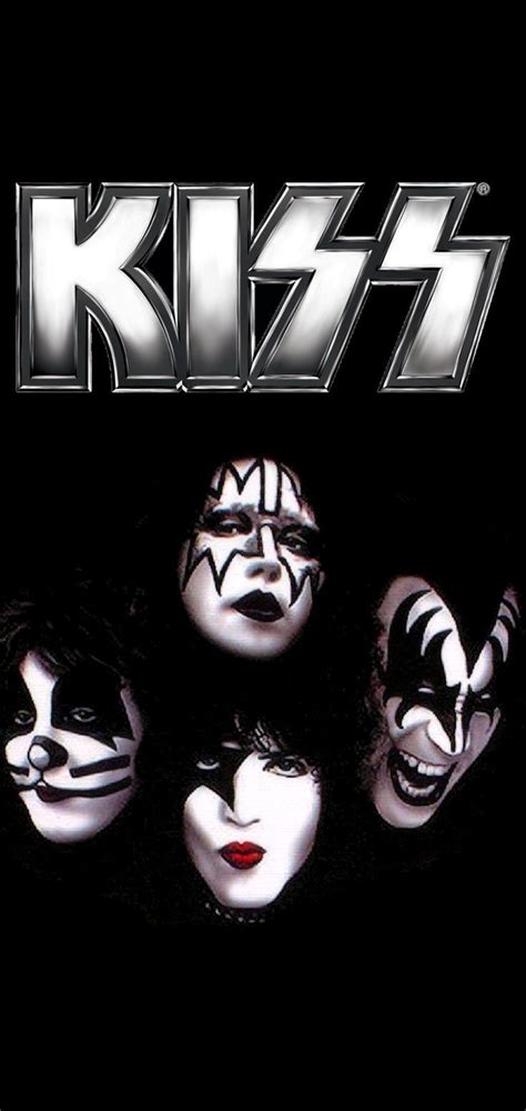 kiss album cover with the band's faces painted in white and black, on a black background