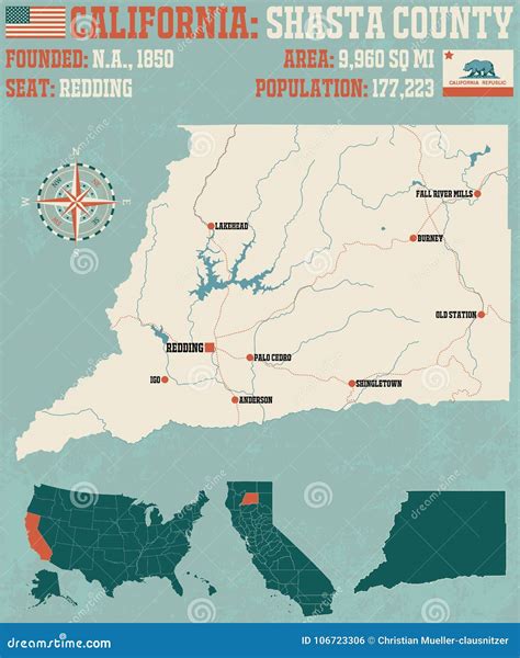 Shasta County Map in California. Stock Vector - Illustration of nation ...