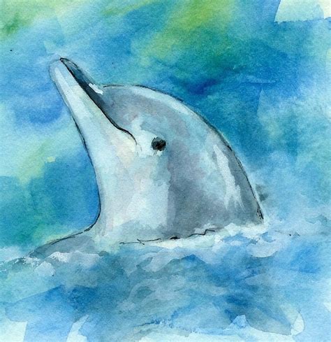 dolphin watercolor mini painting by alesha on Etsy