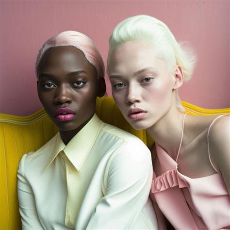 Premium AI Image | A two beautiful albino model with pastel colors