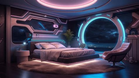 Premium AI Image | A futuristic bedroom with neon lighting Generative AI