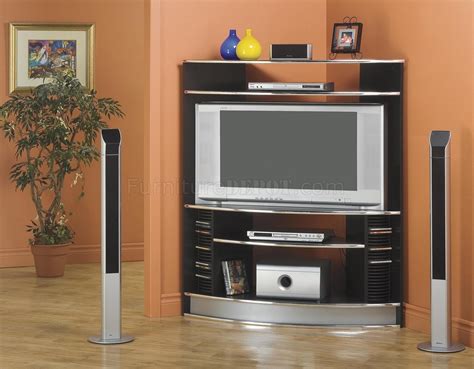 Black Modern Corner Entertainment Center w/Chrome Accents