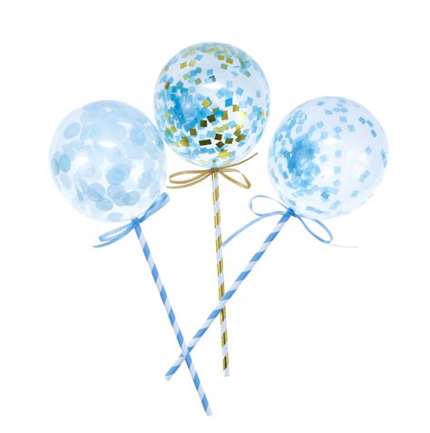 A set of 3 pretty blue themed confetti cake balloon toppers. These sets are so cute and can ...