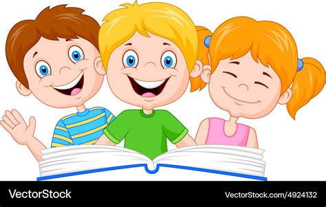 Cartoon kids reading book Royalty Free Vector Image