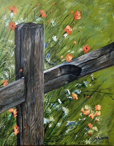 Fence Post & Flowers Acrylic on canvas | Farm scene painting, Colorful ...