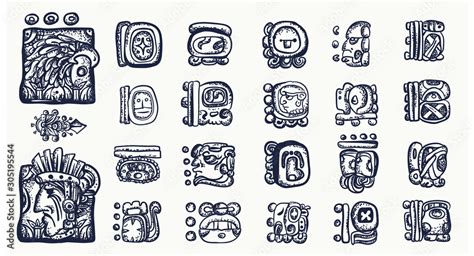 Mayan alphabet. Mexican mesoamerican glyphs, hieroglyphics. Maya civilization collection. Old ...