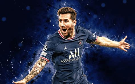 Download wallpapers Lionel Messi PSG, joy, 4k, blue neon lights, Paris ...