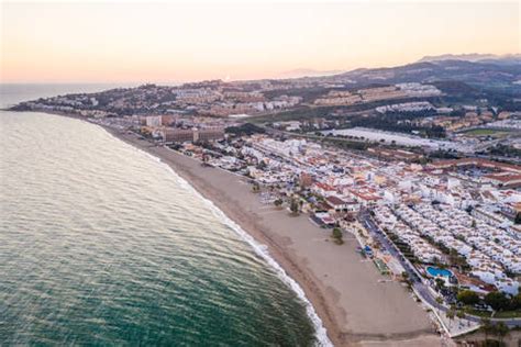 Aerial view of Playa de Las Buganvillas, La Cala de Mijas, Malaga Spain ...