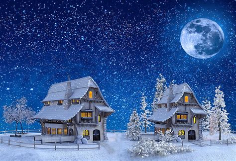 Houses, winter, snow, moon, toy, HD wallpaper | Peakpx