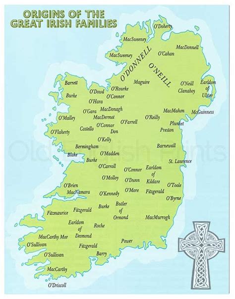 Irish Family Surnames Origin Map of Ireland with Irish | Etsy