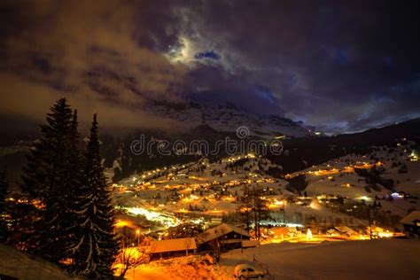 Starry Night in Grindelwald, Switzerland Stock Image - Image of colorful, hotel: 170058755