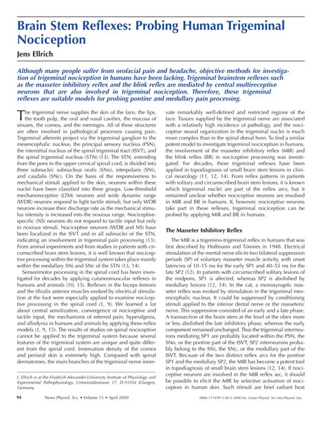 (PDF) Brain Stem Reflexes: Probing Human Trigeminal Nociception