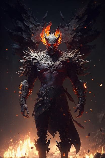 Premium AI Image | The demon is a dark fantasy character with a fire on his face.