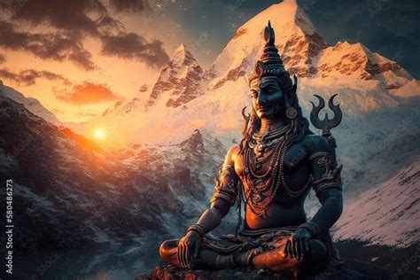 Hindu god Shiva, meditating on Mount Kailasa in the Himalayas ...