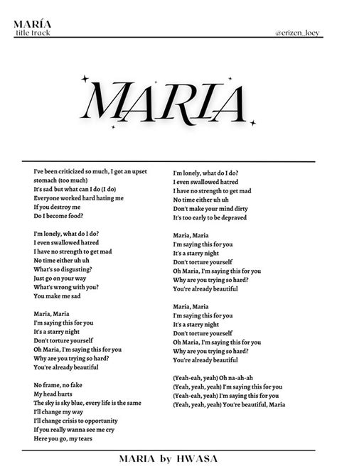 Maria - HWASA | Pop lyrics, Pretty lyrics, Song lyric posters