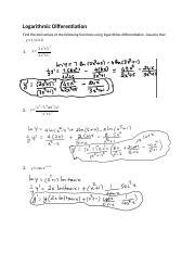 Logarithmic Differentiation Worksheet Solutions with space.docx ...