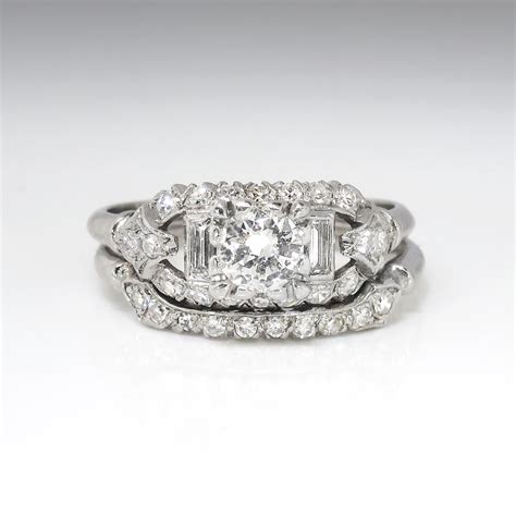 Vintage Art Deco 1930's .81ct t.w. Rare Engagement Wedding Ring Band Set Platinum | Antique ...