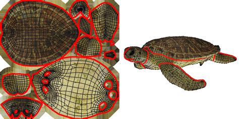 UV texture coordinates on top of the color texture image with seams... | Download Scientific Diagram