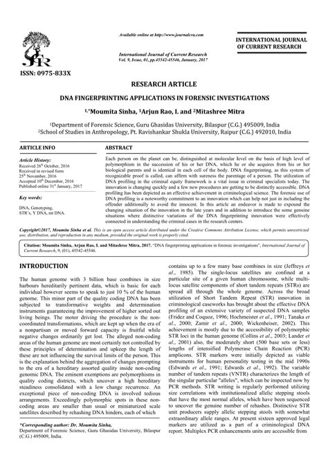 (PDF) DNA FINGERPRINTING APPLICATIONS IN FORENSIC INVESTIGATIONS