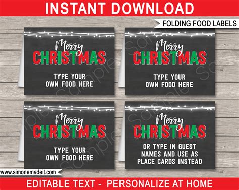 Christmas Party Chalkboard Food Labels | Place Cards | Decorations