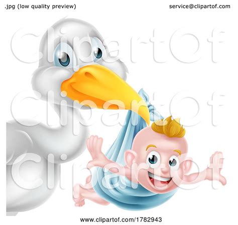 Cartoon Stork Delivering Baby by AtStockIllustration #1782943