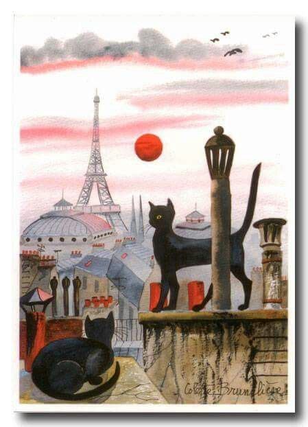 Night in Paris | Cat art illustration, Cats illustration, Cat art