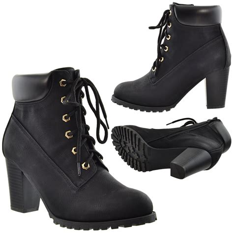 Women's Ankle Boots Lace Up Booties Chunky Stacked High Heel Rugged Padded Shoes | eBay