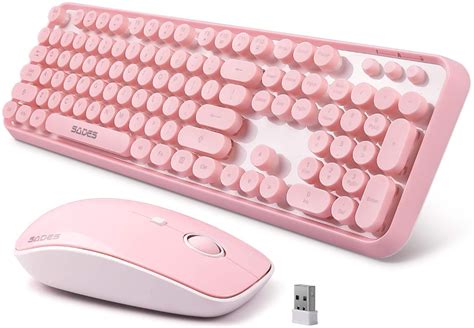 Pink Wireless Keyboard Mouse Combo, 2.4GHz Retro Typewriter, Letton ...