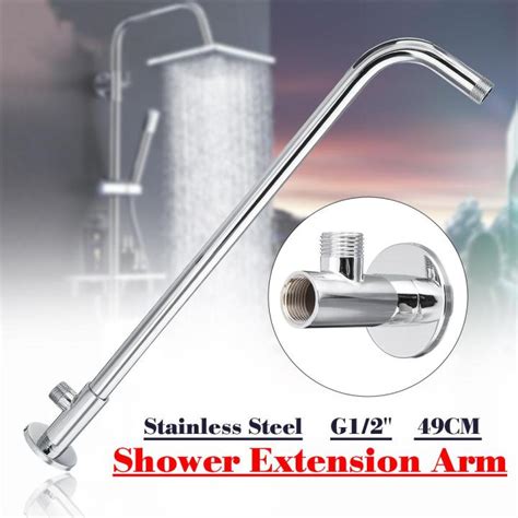 Stainless Steel Wall Shower Head Extension Pipe Long Arm Mounted Bathroom+Base | Lazada