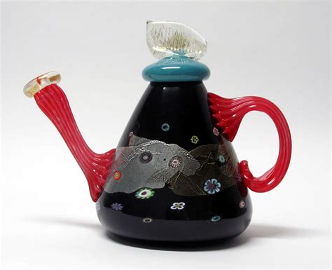 Black Blossom Teapot by Ken Hanson and Ingrid Hanson (Art Glass Teapot) | Artful Home