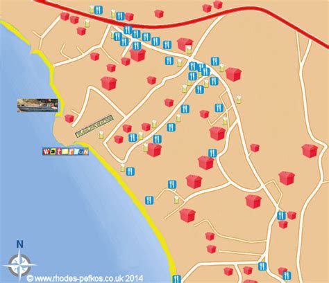 Pefkos Map - Our New Map of Pefkos, Rhodes. Bars, Restaurants and Accommodation are marked for ...