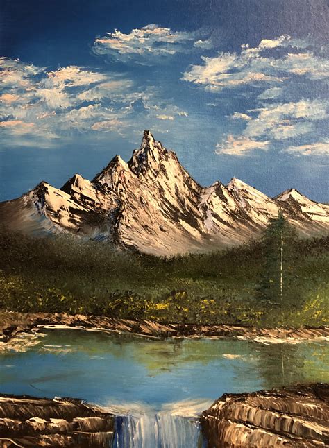 Third attempt at Bob Ross - ‘Mountain Lake Falls’ (with time-lapse) : r ...