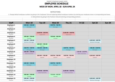 Employee Shift Schedule Template – task list templates